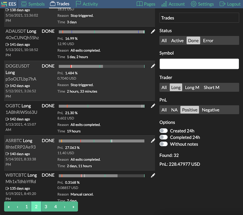 Terminal - trades